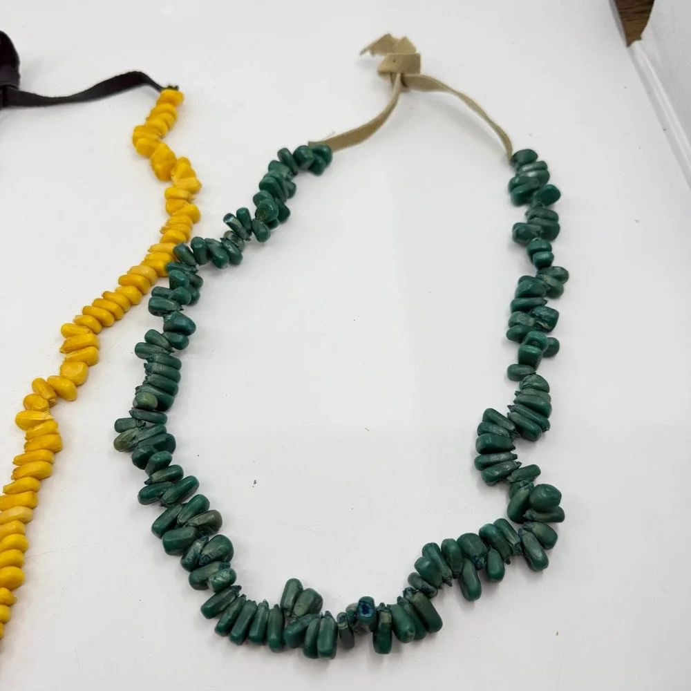Necklace Lot 3 Vintage Boho Statement Chunky Bead Ribbon Tie Orange Yellow Green